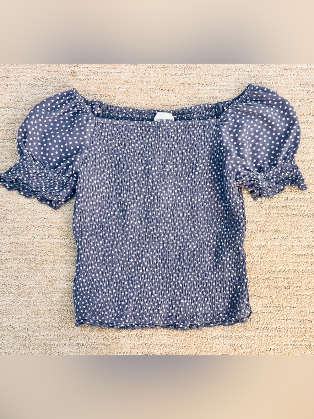 abercrombie kids Navy/Grey Smocked Top with White Heart Dot Print